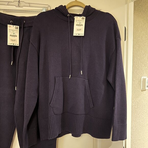 Zara Matching Set, Hoodie Sweater, Jogger Pants, Navy Blue, Knit - Picture 4 of 9